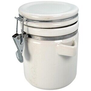 Canister Round Jar Wire Bail Lid & Gasket Snap Clasp Lid White 6" Spoon Holder